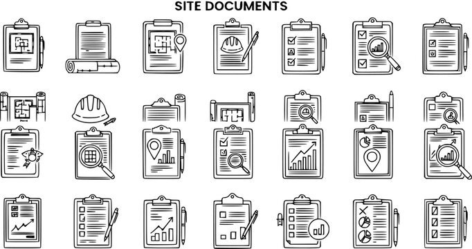 Site Documents Icons: Construction Project Management, Planning, and Paperwork