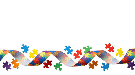 Obraz premium Colorful puzzle ribbon symbolizes autism awareness, AI, PNG