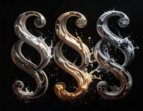 Three stylized, liquid-like paragraph symbols against black backdrop