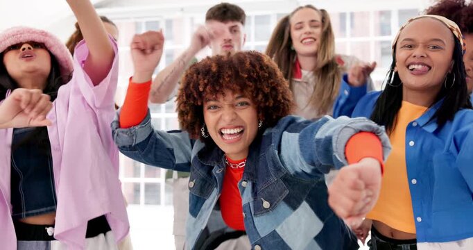 Dance, group and studio for hip hop, performance and movement practice for rehearsal together. Choreography, freestyle and talent for beat, routine and support with gen z friends and fun energy