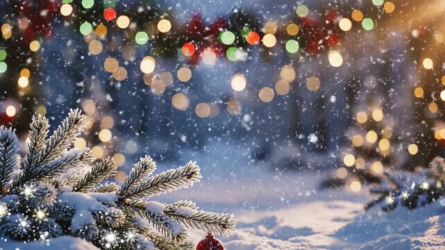 A serene and magical Christmas background glows with soft winter light and festive holiday warmth.