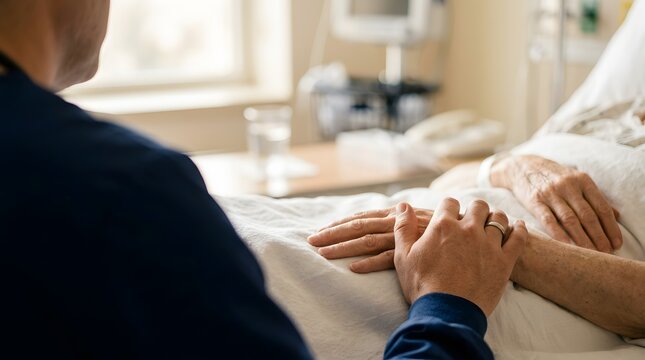 Caring Touch in Hospital Room Between Patient and Family Member
