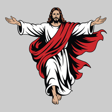 Jesus Christ Open Arms Cartoon Vector &ndash; Christian Religious Illustration, Faith, Hope, Blessing, Savior Clipart