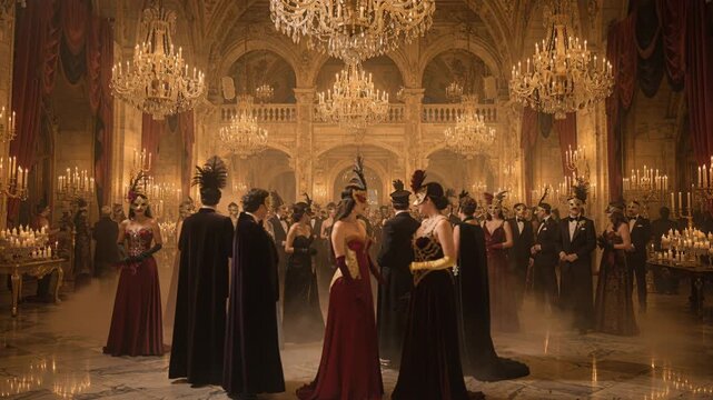 Sophisticated attendees enjoy dancing in majestic ballroom setting
