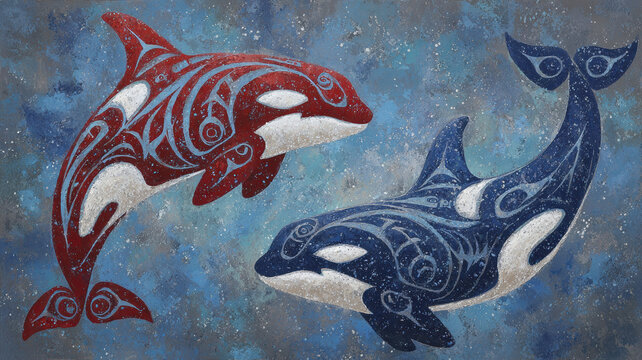 Orca Killer Whales Tribal Art Illustration Background