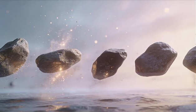 floating heavy stones dissolving into light particles symbolizing release of stress and emotional burden for awareness month concept