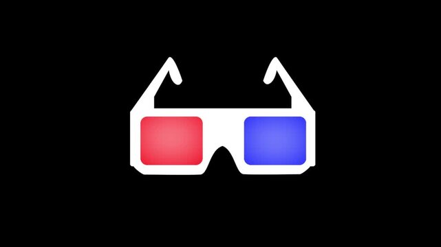3D anaglyph glasses animation on black and green screen backgrounds.