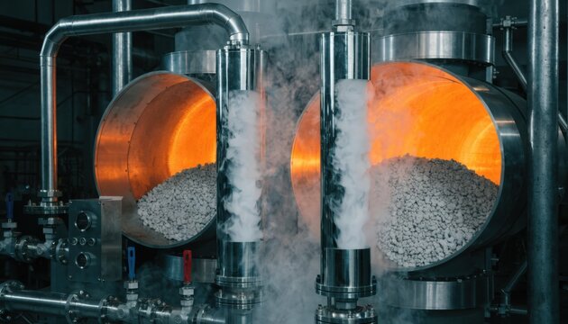Medium view of monitors and valves managing argon gas flow in a sintering furnace environment emphasizing careful protection against oxidation during heat treatment.