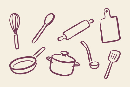 Kitchen utensils doodle icon set vector illustration