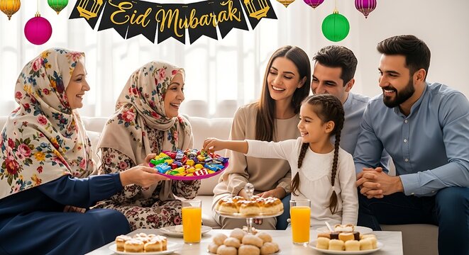 Visiting relatives and offering candy during Eid al-Fitr celebration