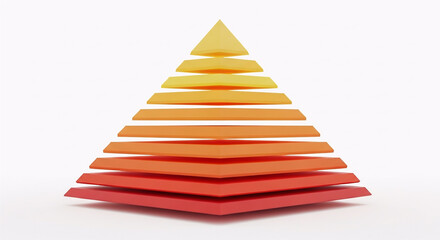 Fototapeta premium Three-dimensional geometric pyramid crafted from colorful, stacked layers in a warm gradient, representing structured growth, organizational hierarchy, and a clear path to achievement