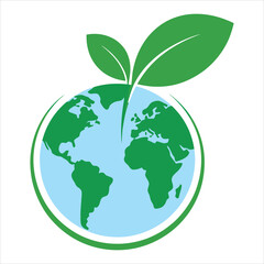 Obraz premium Vibrant green leaves emerge from a bright blue and green globe, symbolizing environmental growth