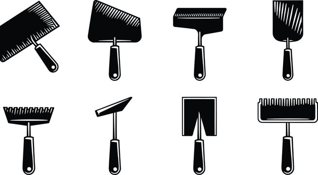 Construction masonry plastering trowel and scraper tool silhouette collection vector
