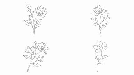 Elegant minimalist line art illustrations of various flowers and botanical elements, perfect for design projects and decorative purposes.
