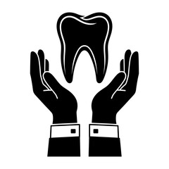 Obraz premium Vector of two hands holding a tooth