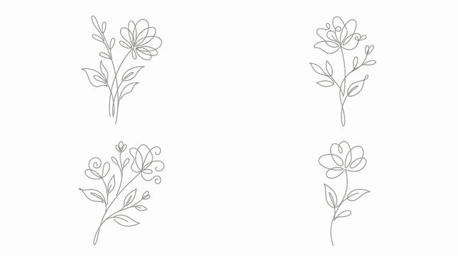 Elegant minimalist line art illustrations of various flowers and botanical elements, perfect for design projects and decorative purposes.
