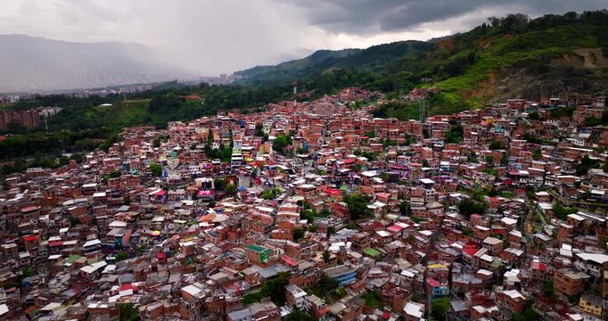 San Javier (Comuna 13) historically infamous neighborhood in Medellin, aerial