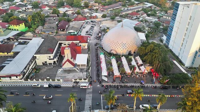 Aerial View of Mosque and Church Standing Side by Side in Urban Area Symbolizing Religious Tolerance Harmony and Peaceful Coexistence in Society