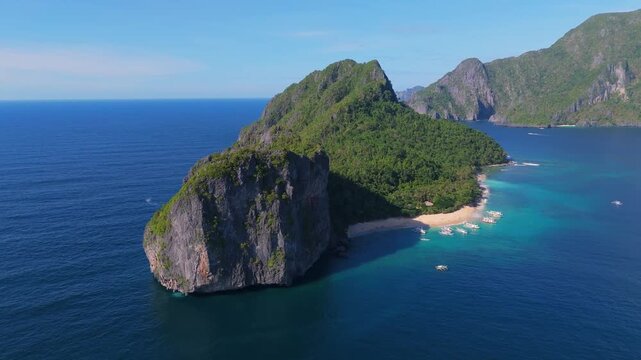 aerial view of Helicopter Island in the Bacuit Archipelago, el nido Palawan , famous travel tour destination in Philippines