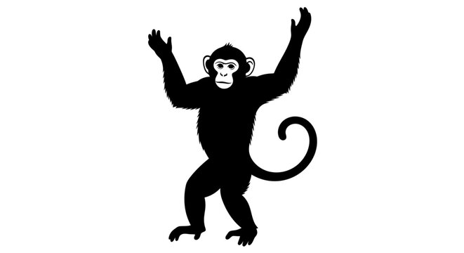 Silhouette of a playful monkey with arms raised against a white background