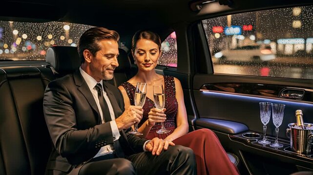 Executive celebration limousine caucasian couple formal night