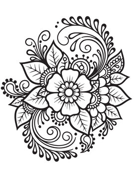 Brown henna floral design coloring page