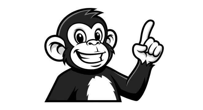 Smiling Monkey Pointing Finger Upward.