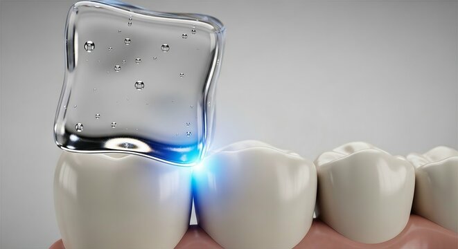 cold ice cube melting on tooth model illustrating dentin hypersensitivity
