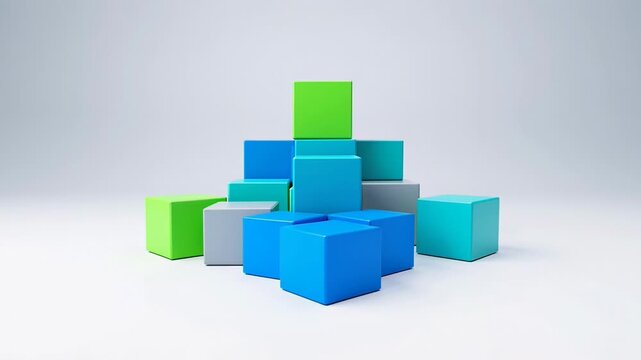 ?Colorful cubes stacking and collapsing in a dynamic sequence