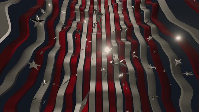 Modern geometric 4k looped video background inspired by the USA flag for political events and broadcasts, VJ sets, high-tech club visuals,  electronic music festivals, stage screens and for LED video 