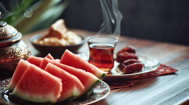 Traditional Turkish Ramadan Iftar Table Setting.