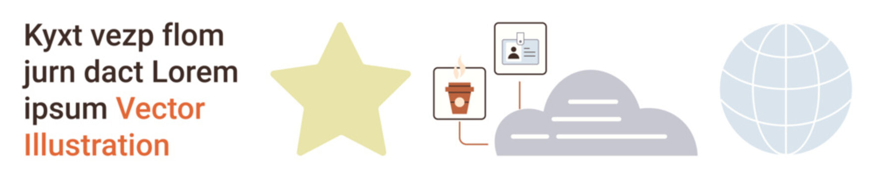 Digital technology, global networking, user authentication, cloud storage, star rating systems, modern apps. Abstract icons of global network, user IDs star and cloud. Digital technology