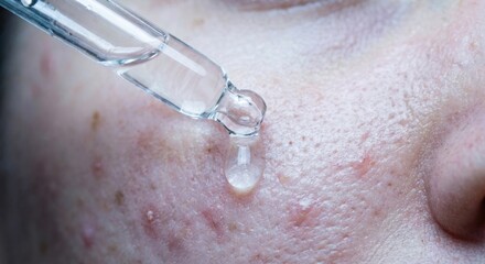 Fototapeta premium Serum dropper applying liquid to textured acne skin