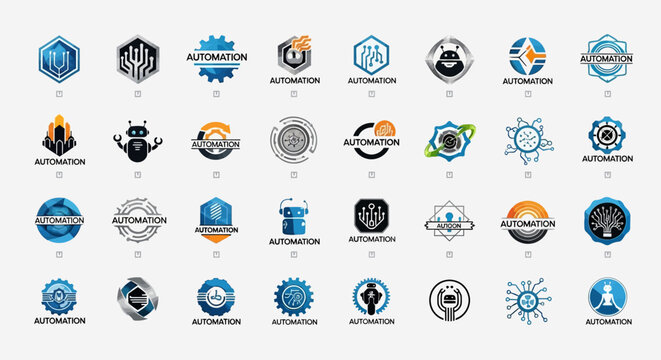 Modern Automation Logos Collection: Technology, Robotics, Industry, AI, Innovation