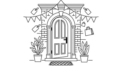 Fototapeta premium Front Door Decorated for Sales and Shopping