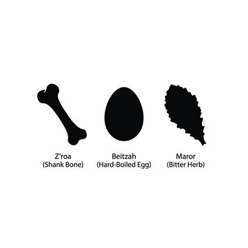 Traditional Jewish Seder plate elements on white background
