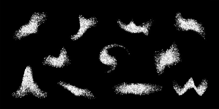 White powder. Salt sugar snow flour grain particles scattered on dark background space. Modern texture design elements for food, kitchen, cooking. Abstract vector illustration.