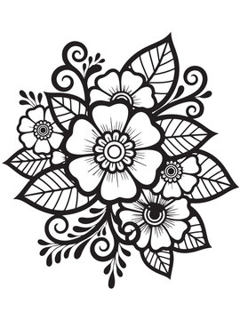 Brown henna floral design coloring page