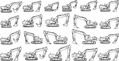 Seamless Excavator Pattern: Heavy Equipment Background © victoria