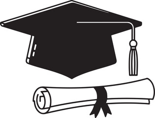 Graduation Cap and Diploma Scroll Education Concept IllustrationMortarboard and Degree Certificate Vector Art for GraduationAcademic Achievement Symbol with Graduation Hat and Scroll