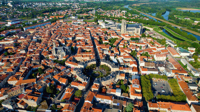  Aerial view beside the old town of the city Toul in France on a sunny summer afternoon. 