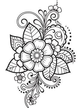 Brown henna floral design coloring page