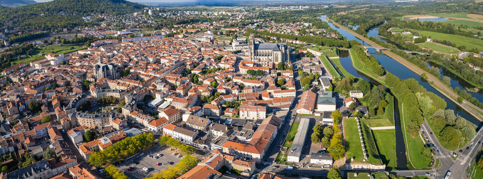  Aerial view beside the old town of the city Toul in France on a sunny summer afternoon. 