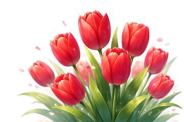 Fototapeta premium Red Tulip Flowers Anime Style on White Background