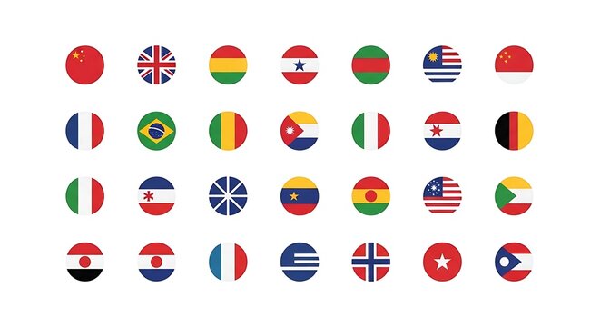 A comprehensive collection of diverse national flags from various countries around the world displayed in a neat grid pattern.