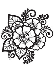 Brown henna floral design coloring page © Anamul