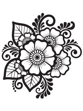 Brown henna floral design coloring page
