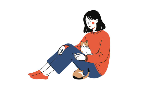 Woman sitting with a white cat 1.