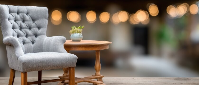 Blurred view of a living room featuring a fireplace and an armchair, showing a warm and inviting mood in the evening