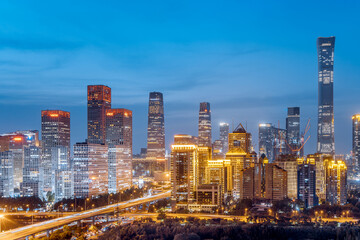 Fototapeta premium Night view of the bustling CBD in Beijing, China